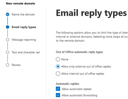 MIcrosft 365: Allow automatically forwarded messages to be sent to recepients in the remote domain