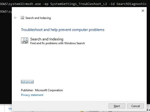 windows 10 search index troubleshooter