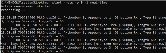 pktmon real time traffic monitoring on windows 10