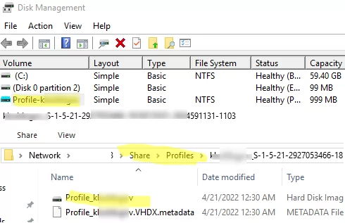 Please profile container mounted as VHDX file on Windows Server