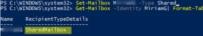 PowerShell: Convert a user mailbox to a shared type