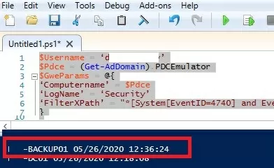 powershell script - track event 4740 in PDC and find lockout source