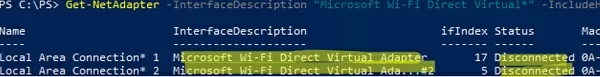 powershell get hidden wi-fi direct virtual adapters