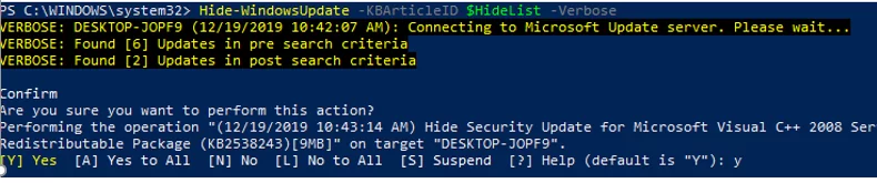 powershell - hide specific KBs in windows update