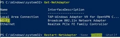 powershell: restart wifi adapter