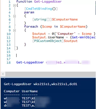 Powershell script to view logged on users on multiple AD computers