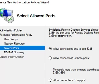 rd gateway - allowed ports