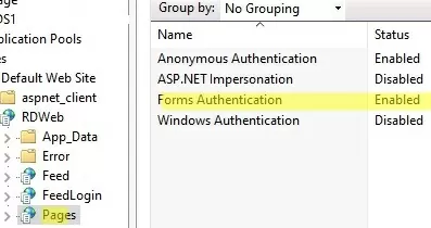 rdwebaccess enable form authentication in iis