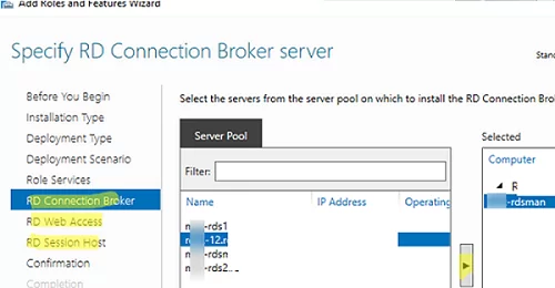 Select RD Connection broker server