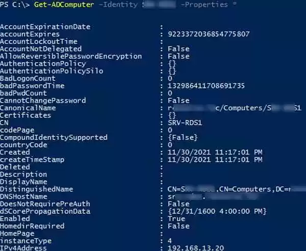 show all ad computer properties with powershell