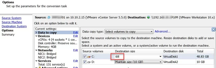 Shrink a VMDK using VMware Converter