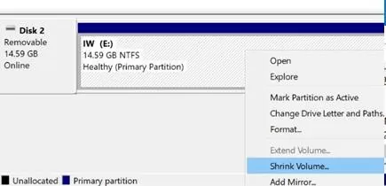 shrink usb volume in windows 10