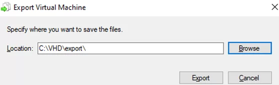 specify folder to export hyper-v