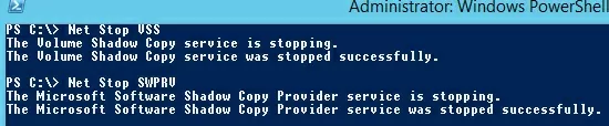 stop the shadow copy services: vss and swprv 