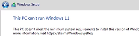 This PC doesn’t meet the minimum system requirements to install windows 11