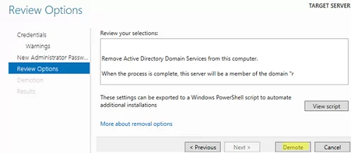 uninstall domain controller role on windows server