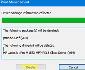 uninstall printer driver and delete inf files