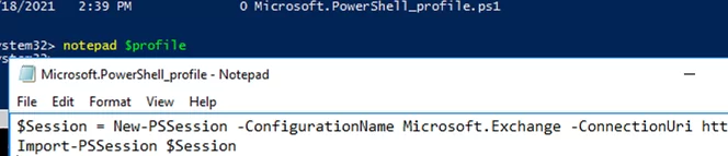 using powershell profile to connect to remote exchange session