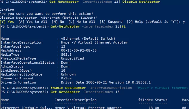 Using PowerShell to disable a network adapter 