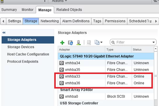 vmhba33 fibre channel QLogic adapters on vmware esxi 