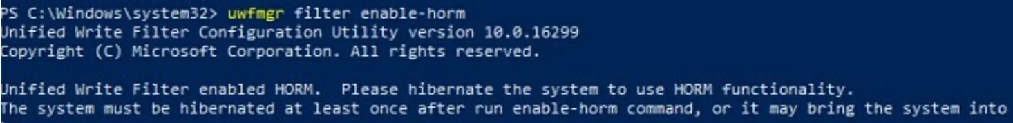 windows uffmgr enable horm mode (Hibernate Once/Resume Many) 