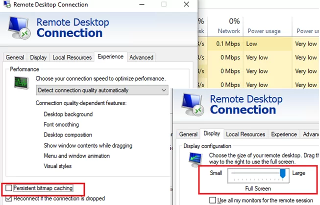 windows rdp client disable the Persistent bitmap caching 