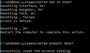 reset network with netsh in windows