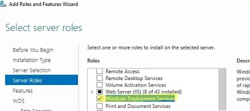 Windows Server: install WDS role