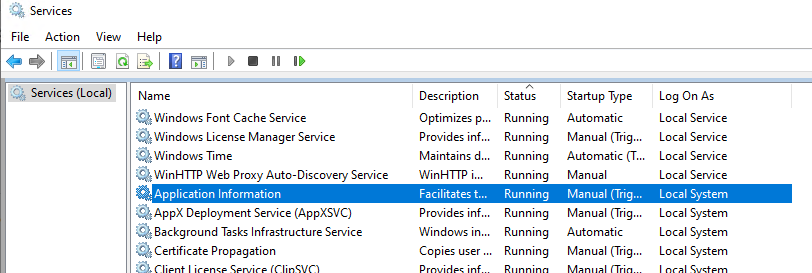 windows services running as localsystem