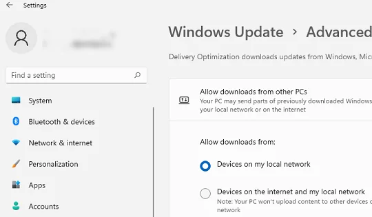 windows update delivery optimization setting in windows 11