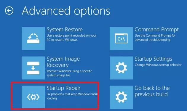 windows10 Startup Repair menu