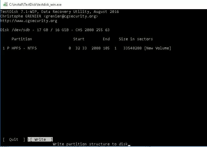 write partition structure to disk